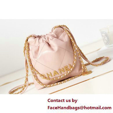 Chanel Shiny Calfskin & Gold-Tone Metal CHANEL 22 Mini Handbag AS3980 Light Pink